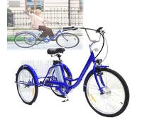 NOOGRRFA Tricycle Électrique 5 Vitesses,Batterie Amovible 350W 36V 12Ah,Pneus Larges 24 Pouces,Grand Panier,25Km/H,Jusqu'À 42Km,Charge Utile 150Kg,Siège Souple en PP,pour Courses,Pique-Niques,Blue