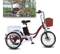 NOOGRRFA Tricycle Électrique Pliable 350W 20 Pouces, 7 Vitesses, Batterie Amovible 48V 12Ah, Autonomie 35-45Km, avec Grand Panier, Idéal pour Les Loisirs Et Les Courses,Red