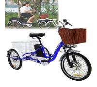 NOOGRRFA Tricycle Électrique Pliable 350W 20 Pouces, 7 Vitesses, Batterie Amovible 48V 12Ah, Autonomie 35-45Km, avec Grand Panier, Idéal pour Les Loisirs Et Les Courses,Blue