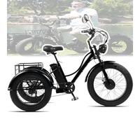 NOOGRRFA Tricycle Électrique pour Adulte 750W,Pneus Larges De 24 Pouces,Batterie 48V 15Ah,7 Vitesses Réglables,25Km/H,avec Écran LCD Et Phare,Freins,Panier De Rangement Arrière,pour Adultes,Black