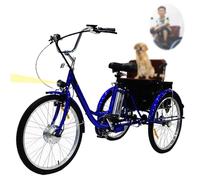NOOGRRFA Tricycle Électrique pour Personnes Âgées, 350W, Batterie Lithium 36V 12Ah, Pneus Larges 24X1 Po, Charge Utile 300Lb, Siège Multifonction, Traction, Courses Et Marche,Blue