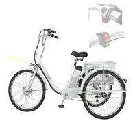 NOOGRRFA Trottinette pour Personnes Âgées, Pneus 24 Pouces, 3 Modes De Conduite, Boîte De Vitesses 3 Vitesses, Charge Maximale 150 Kg, Inclinaison 30°, avec Panier De Rangement,White