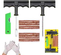 NOOGUI Meche Pneu Crevaison, Répare en 15 Minutes | Inclut 15 Mèches, 1 Outil T spiralé, 1 Insert d'outil en T, 2 gants et 1 Cutter