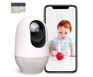 Nooie Caméra Surveillance avec Carte Micro SD 32 Go, 2K Caméra IP WiFi intérieure, 360°Pan/Tilt, Vision Nocturne, détection de Mouvement sonore, Audio bidirectionnel, Compatible avec Alexa