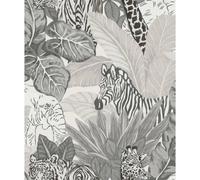 Noordwand Papier peint Good Vibes Jungle Animals Gris et noir