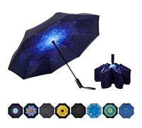 NOORNY Parapluie inversé double couche pliable automatique, coupe-vent, protection UV, pour la pluie, la voiture, les voyages, l'extérieur, hommes, femmes, ciel étoilé