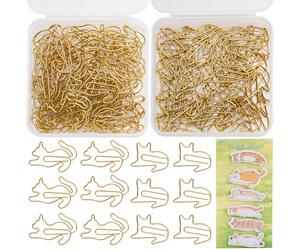 Noosverl Lot de 80 trombones pour chat, 40 pinces à chat dorées, 40 pinces à chat couchées, avec notes adhésives pour chat, adorables trombones pour décoration, scrapbooking et organisation