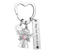 Noosverl Porte-clés ange gardien avec gravure et cœur, cadeaux pour petite amie/épouse/mère/collègue, porte-clés ange porte-bonheur pour Saint-Valentin/anniversaire/Nouvel An/fête des mères