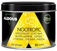 Nootropique Naturel - 80 Gélules - Brain Booster - Focus - Mémoire et Concentration, Énergie - Ginkgo Biloba, Lions Mane, Caféine, Bacopa Monnieri, Tyrosine, Théanine, Huperzia - ALDOUS