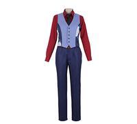 Noowye Costume de cosplay Anime Midoriya Izuku MHA avec t-shirt rouge, pantalon bleu, costume d'Halloween Unifrom Performance pour scène scolaire