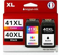 NOPAN-INK Cartouches Compatibles Canon PG-40 CL-41, Pack de 2 (Noir et Couleur), 740/440 Pages, pour PIXMA IP1600/1700/1800/MP140/150/160/170/180/190/210/220/450/460/470
