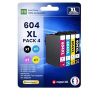 NOPAN-INK Cartouches d'encre Compatibles 604XL, Pack de 4 (Noir et Couleurs), pour Epson XP-2200/2205/3200/3205/4200/4205/WF-2910DWF/2930DWF/2950DWF, 600/500 Pages