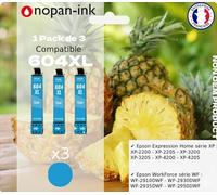 NOPAN-INK Compatible pour Epson 604XL, Pack de 3 Cartouches, Cyan, pour XP-2200/2205/3200/3205/4200/4205/WF-2910DWF/2930DWF/2950DWF, Rendement 1500 Pages