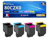 NOPAN-INK Pack de 4 Toners Compatible pour imprimantes Lexmark 80C2XK0 80C2XC0 80C2XM0 80C2XY0 Noir et Couleurs