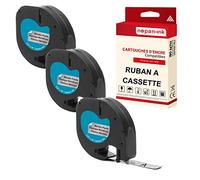 NOPAN-INK Ruban S0721730 91208 pour DYMO Letratag Compatible Noir sur Fond métallique x 3 pour Ruban d'étiquette- 12mm * 4m