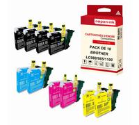 NOPAN-INK - x10 Cartouche compatible pour BROTHER LC 980 XL LC980XL Noir (x4) + Cyan (x2) + Magenta (x2) + Jaune (x2) Soleil