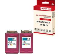 NOPAN-INK - x2 Cartouche compatible pour HP 62CL XL 62CLXL Cyan + Magenta + Jaune C2P07AE