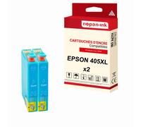 NOPAN-INK - x2 Cartouches compatibles pour EPSON 405 XL 405XL Cyan (Valise) pour Epson Workforce Pro WorkForce Pro WF-3800 Series WorkForce Pro WF-382