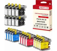 NOPAN-INK - x20 Cartouche compatible pour BROTHER LC 221 XL LC221XL Noir (x8) + Cyan (x4) + Magenta (x4) + Jaune (x4) Seau