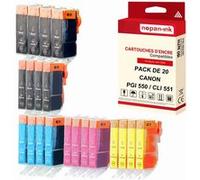 NOPAN-INK - x20 Cartouche compatible pour CANON 550 XL - 551 XL 550XL - 551XL Noir (x4) + Cyan (x4) + Magenta (x4) + Jaune (x4) + Photo Noir (x4) () Noir G
