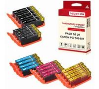 - x20 Cartouche compatible pour CANON PGI 580 XL - CLI 581 XL PGI 580XL - CLI 581XL Noir XXL (x4) + Cyan (x4) + Magenta (x4) + Jaune (x4) + Noir (x4)