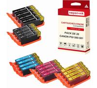 NOPAN-INK - x20 Cartouche compatible pour CANON PGI 580 XL - CLI 581 XL PGI 580XL - CLI 581XL Noir XXL (x4) + Cyan (x4) + Magenta (x4) + Jaune (x4) + Noir (x4) 2078C001