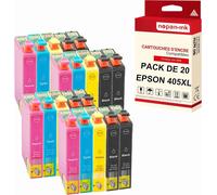 NOPAN-INK - x20 Cartouche compatible pour EPSON 405 XL 405XL Noir (x8) + Cyan (x4) + Magenta (x4) + Jaune (x4) Valise