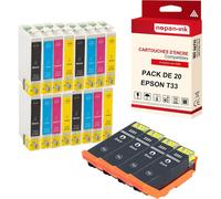 NOPAN-INK - x20 Cartouche compatible pour EPSON T33 XL T33XL Noir (x4) + Cyan (x4) + Magenta (x4) + Jaune (x4) + Photo Noir (x4) Orange