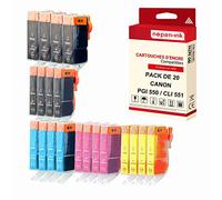 NOPAN-INK - x20 Cartouches compatibles pour EPSON PGI 550 XL - CLI 551 XL PGI 550XL - CLI 551XL compatibles CANON Canon IP 7200 Series IP 7250 IX 680