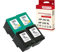 NOPAN-INK - x4 Cartouche compatible pour HP 338 XL + 343 XL 338XL + 343XL Noir + Couleur C8765EE + C8766EE