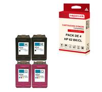 NOPAN-INK - x4 Cartouches compatibles pour HP 62 XL (x2) + 62CL XL (x2) 62XL (x2) + 62CLXL (x2) Noir + Cyan + Magenta + Jaune pour HP DeskJet Ink Adva
