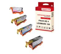 NOPAN-INK - x4 Cartouches compatibles pour LEXMARK 100 XL 100XL Noir + Cyan + Magenta + Jaune pour Lexmark Impact S301 Impact S305 Interact S605 Inter