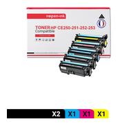 5 Toner pour HP CE250X 504X (x2) + CE251A 504A + CE253A 504A + CE252A 504A Black x2 + Cyan + Magenta + Jaune BK:10500 CMY:7000 Pages avec P Color LaserJet CM3530 P Color LaserJet CM3530FS P Color Lase