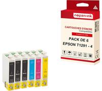 NOPAN-INK - x6 Cartouche compatible pour EPSON T1295 XL T1295XL Noir (x3) + Cyan + Magenta + Jaune Pomme