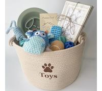 Nopikku Coffret cadeau de bienvenue pour chien - Kit de démarrage 10 pièces pour chiot avec carte de promesse, cadre, jouets, bol double face et brosse dans un panier tissé - Cadeau d'adoption pour