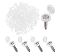 NOPKESV 100 Pièces Cache Vis à Charnière en Plastique,Capuchon de Vis Blanc,pour Vis,Capuchons de Couvercle à Bouton-Pression Repliable à Vis Bouchon,Cache Vis Inox (5 mm) (Blanc)