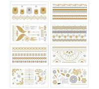 NOPKESV 8 Feuilles Tatouages Temporaires Éphémères,Flash Brillant Métallique,Accessoires Festival et Fête pour Femmes,Filles et Adultes,à Coller sur la Peau,Faux Tatouage,Mariage,Sexy (Doré)