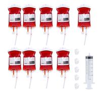 NOPKESV 9 Pièces Poche de Sang à Remplir, IV avec Seringue, Clips, Autocollants pour Type de Sang, Sacs de Sang pour Boire, Halloween Decoration et Deco pour Zombie Party et Fête d’Halloween