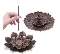 NOPKESV Porte-Encens en Forme de Lotus en Laiton, 2 Pièces, Support Encensoir et Diffuseur, 6 Trous avec Collecteur de Cendres, Brûleur d'Encens en Bâton, Porte Encens Baton et Cônes, Décoration