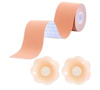 NOPKESV pour Soutien-Gorge, 1 Pièce Push-Up, Dos Nu, Sans Bretelles, Boob Tape, Remonte Sein Adhésif, Levage, Decollete Plongeant, avec 1 Paire de Couvre-Tétons, Gel Silicone Bonnet A à E (5 cm x 5 m)