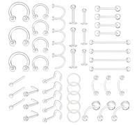 NOPVUFA 48 Pièces Retainer Piercing Transparent en Acrylique - Piercing Invisible pour Septum, Langue, Lèvre, Téton, Nombril, Helix, Tragus - Bijoux de Retenue pour Chirurgie et IRM
