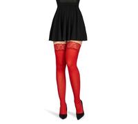 NOQ Bas autoportants en microfibre opaque pour femme avec dentelle sensuelle et féminine sur silicone, mats, sensation seconde peau et jambes optiquement amincissantes Ester, Rosso XL