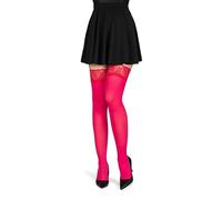 NOQ Bas autoportants en microfibre opaque pour femme avec dentelle sensuelle et féminine sur silicone, mats, sensation seconde peau et jambes optiquement amincissantes Ester, Fuchsia 3XL