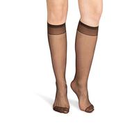 NOQ Chaussettes hautes pour femme unicolores 15 DEN style décontracté sans pression demi-mat transparent avec haut confortable, deux paires, taille unique, moka, taille unique
