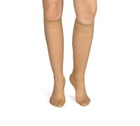 NOQ Chaussettes hautes pour femme unicolores 15 deniers style décontracté sans pression demi-mat transparent avec partie supérieure confortable, deux paires, taille unique, Antilope, taille unique