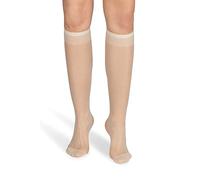 NOQ Chaussettes hautes pour femme unicolores 15 deniers style décontracté sans pression demi-mat transparent avec partie supérieure confortable, deux paires, taille unique, perle, taille unique