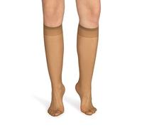 NOQ Chaussettes hautes pour femme unicolores 15 deniers style décontracté sans pression demi-mat transparent avec dessus confortable, lot de deux paires, taille unique, beige, taille unique