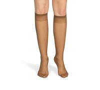 NOQ Chaussettes hautes pour femme unicolores 15 deniers style décontracté sans pression demi-opaque transparente avec dessus confortable, lot de deux paires, taille unique, Safari, taille unique