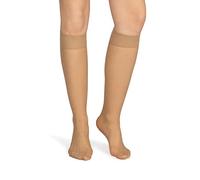 NOQ Chaussettes pour femme - Uni - 20 deniers - Sans pression - Mat - Lissées - Avec ceinture confortable - Taille unique, 2 pièces naturelles, taille unique