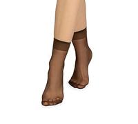 NOQ Chaussettes pour femmes au-dessus de la cheville uni 15 DEN transparent mat sans pression avec haut confortable taille unique deux paires décontracté bureau dames longueur d'équipage, Mocca
